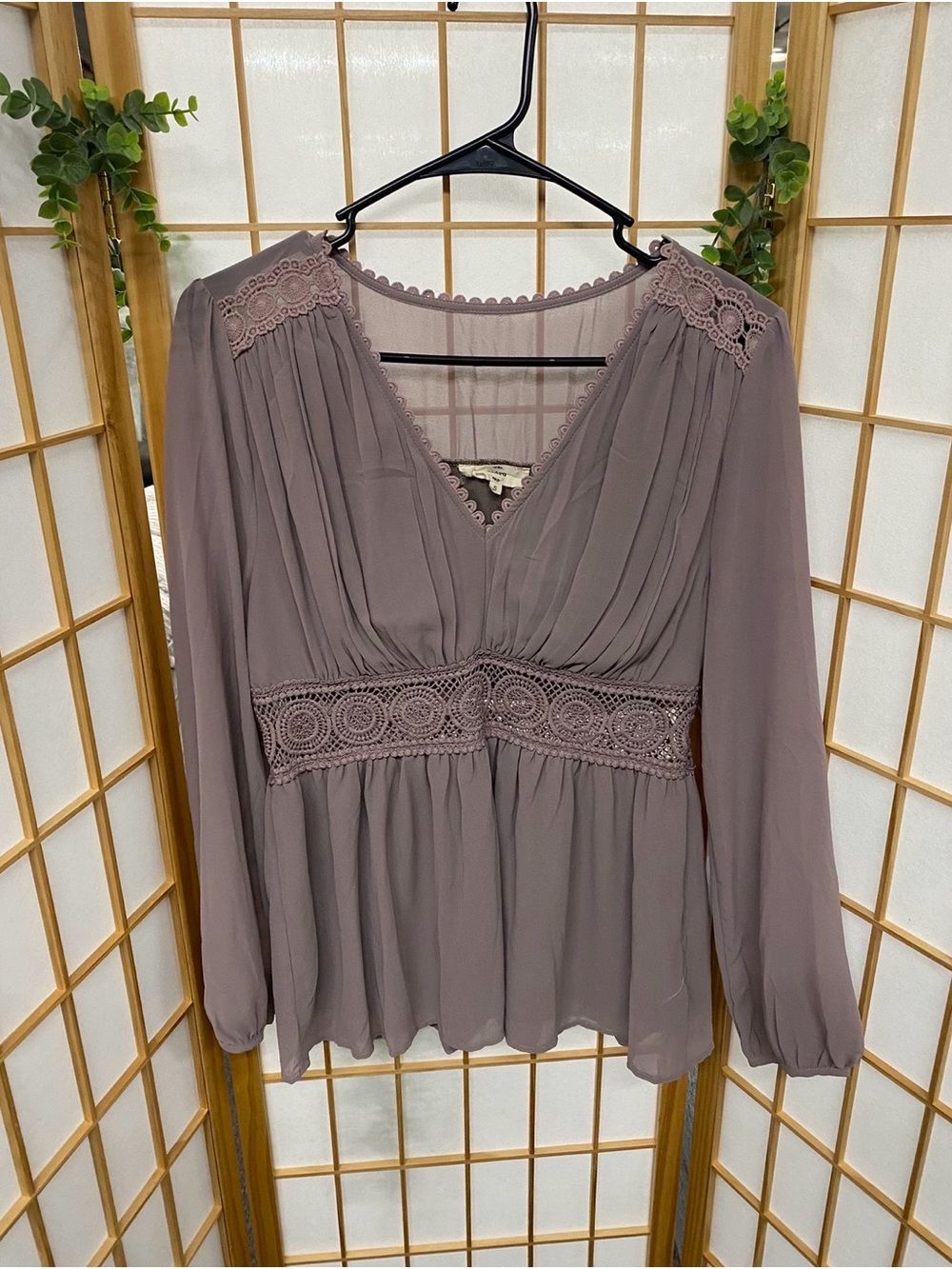 entro Mauve Lace-Trim V-Neck Blouse